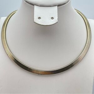 Gold Tone Omega Style Herringbone Collar Necklace 16” Flexible Flat